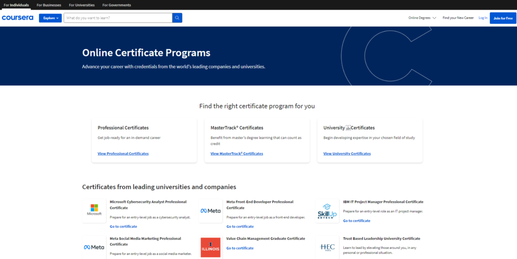 courser certificate program