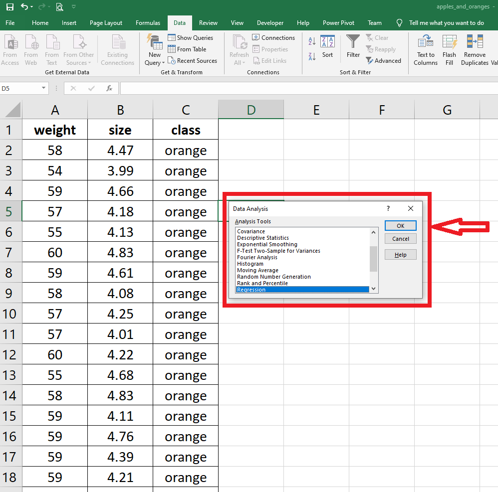 How to do regression in excel