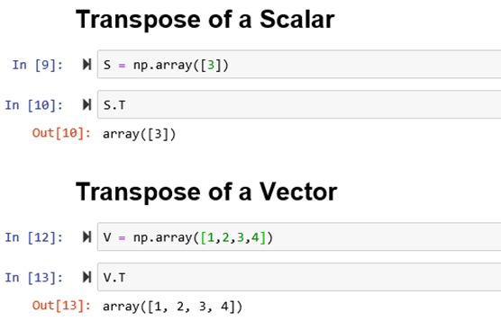 transpose of a scalar and vector