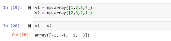 subtraction of two vectors in python